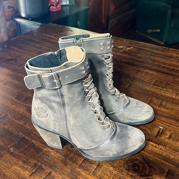 HARLEY-DAVIDSON CALKINS LS BOOT 8" D84267 WOMENS GRAY MOTORCYCLE BOOTS - Picture 1 of 7